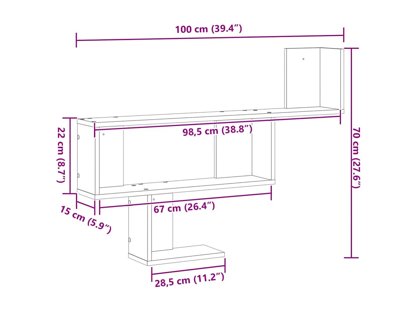 Wandregal Artisan-Eiche 100x15x70 cm Holzwerkstoff