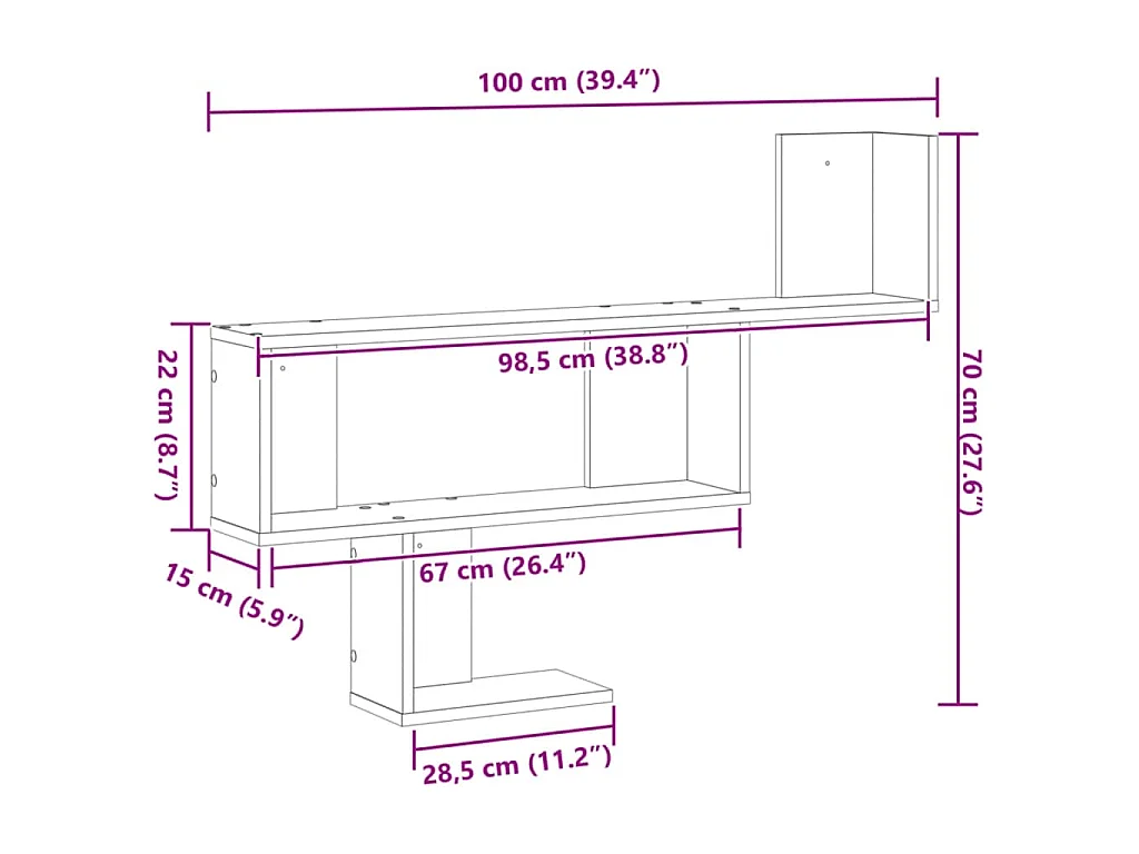 Scaffale a Parete Nero 100x15x70 cm in Truciolato