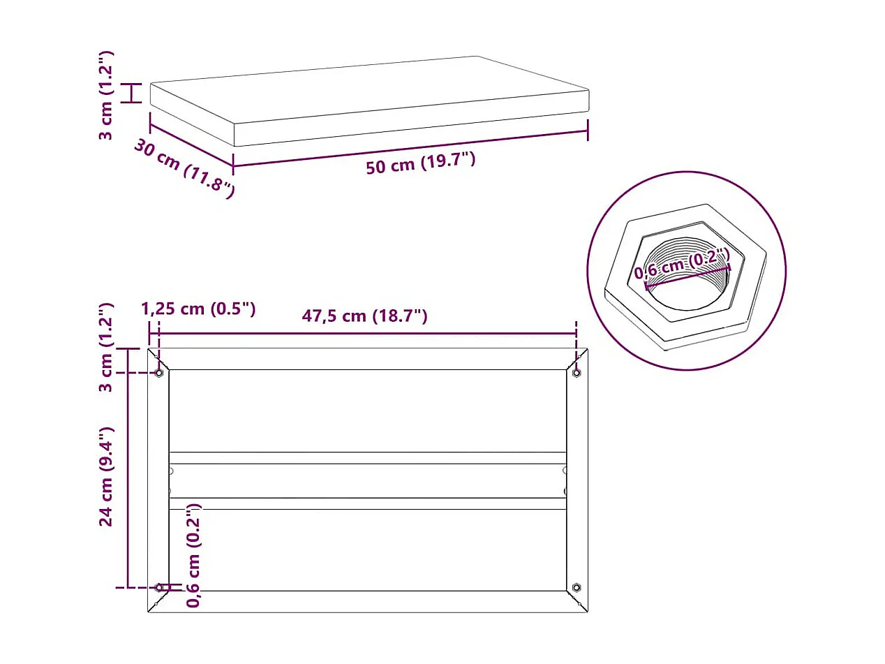 Wandregale 2 Stk. 50x30x3 cm Schwarz Edelstahl