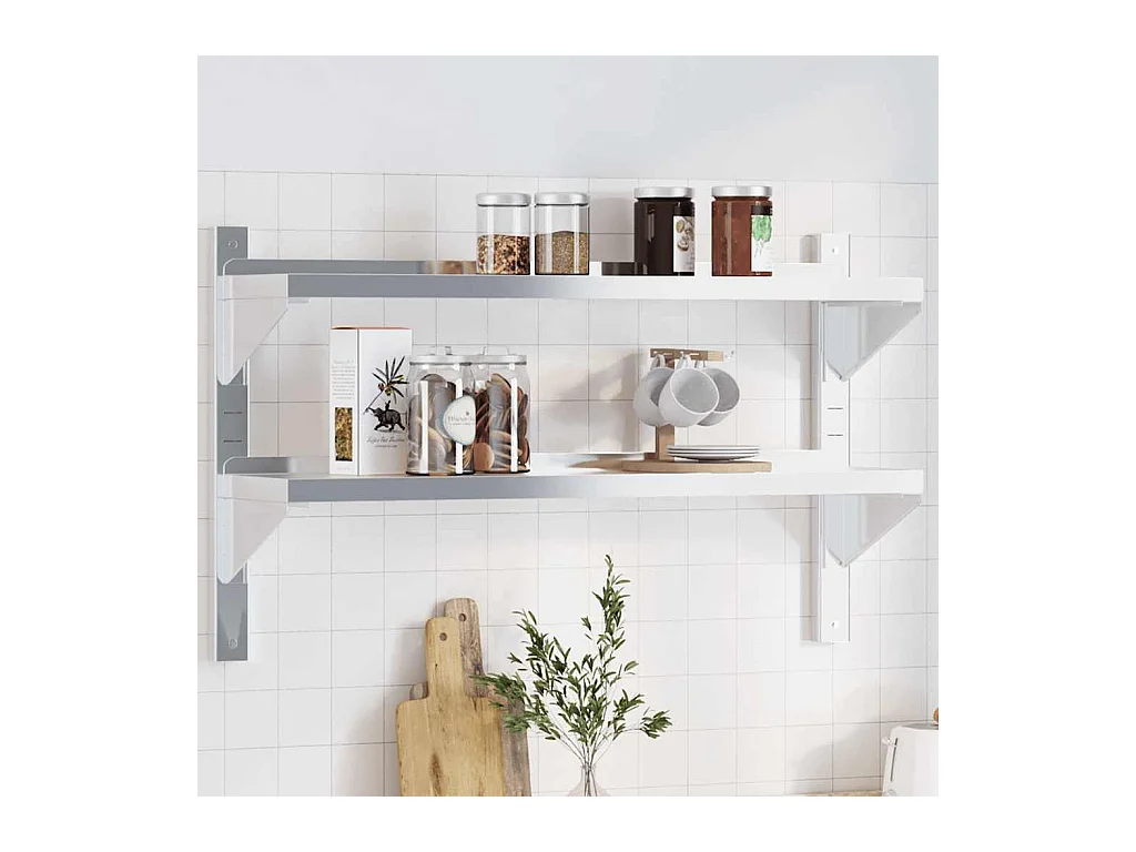 Étagère murale 2 niveaux 100x23,5x60cm argenté acier inoxydable