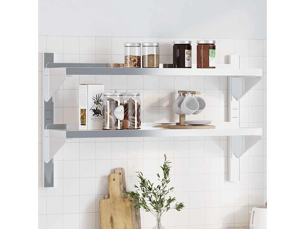 Mensola a Muro 2 Ripiani 100x23,5x60cm Argento in Acciaio Inox