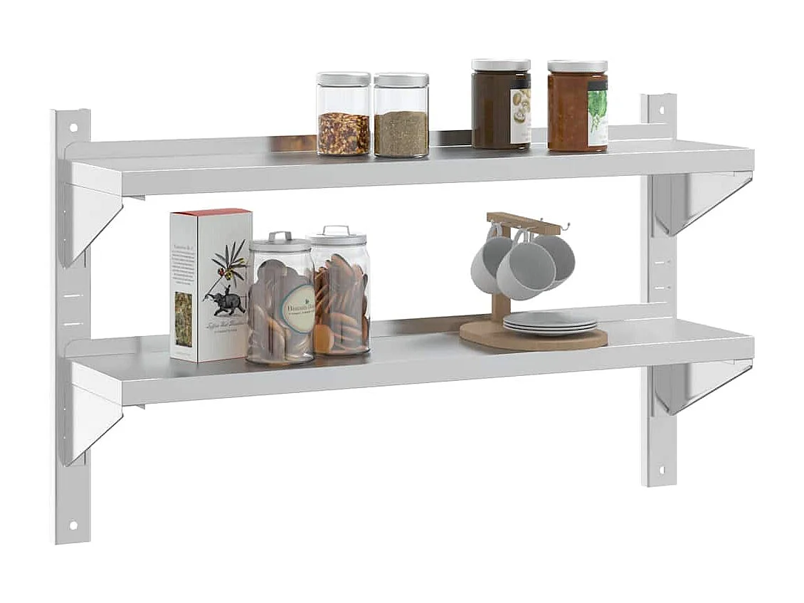 Mensola a Muro 2 Ripiani 100x23,5x60cm Argento in Acciaio Inox