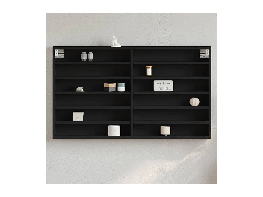 Armadietto con Vetrina Nero 100x8,5x58 cm in Legno Multistrato