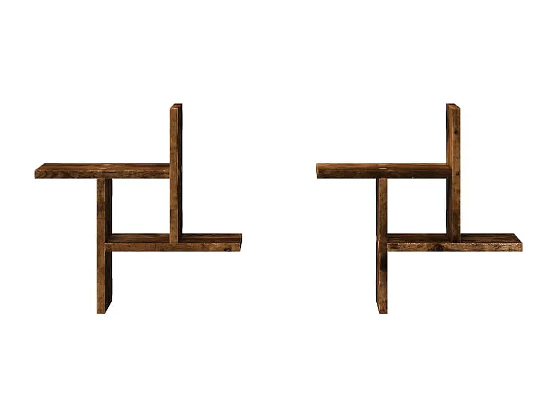 Wandschappen 2 st 38x12x38 cm bewerkt hout gerookt eikenkleurig