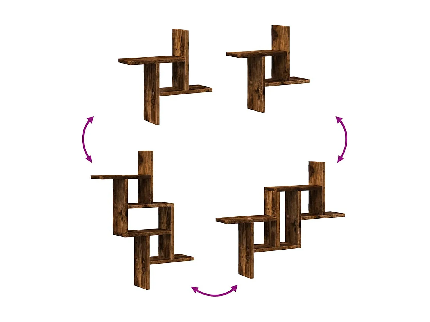 Wandschappen 2 st 38x12x38 cm bewerkt hout gerookt eikenkleurig