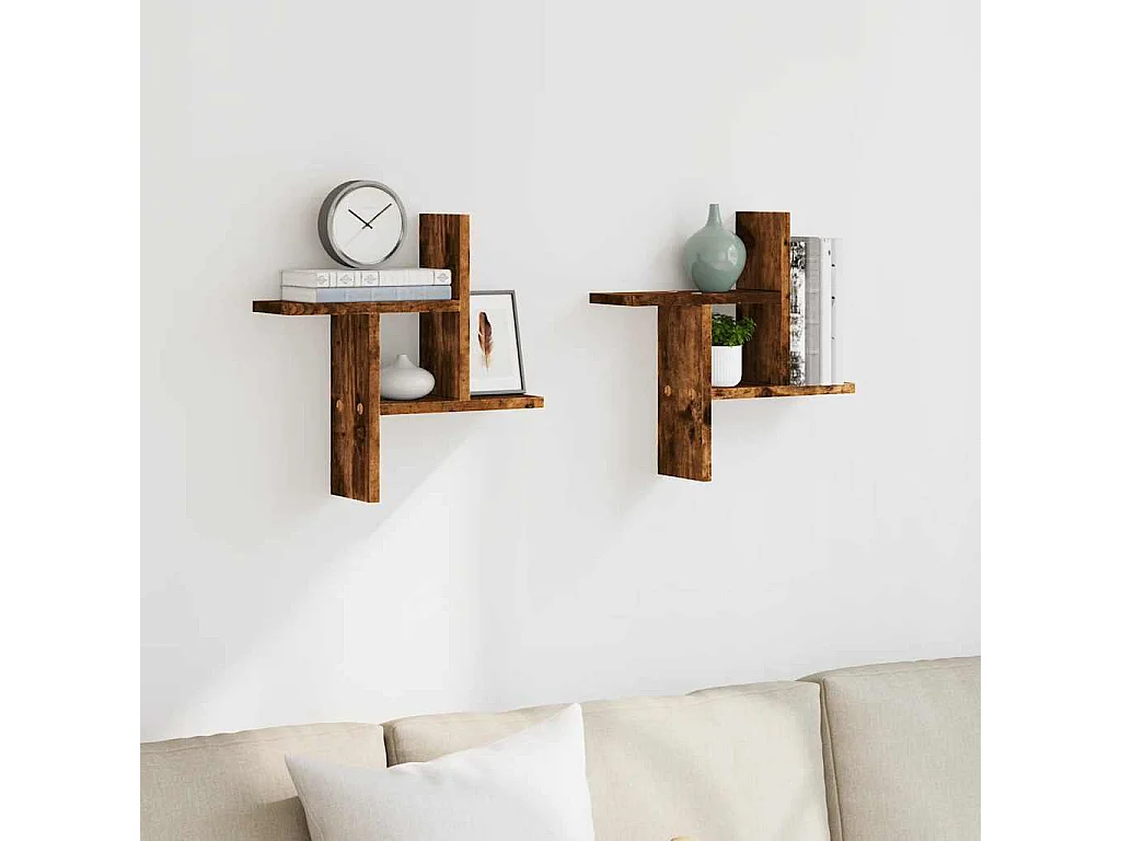 Étagères murales 2 pcs chêne fumé 38x12x38 cm bois d'ingénierie