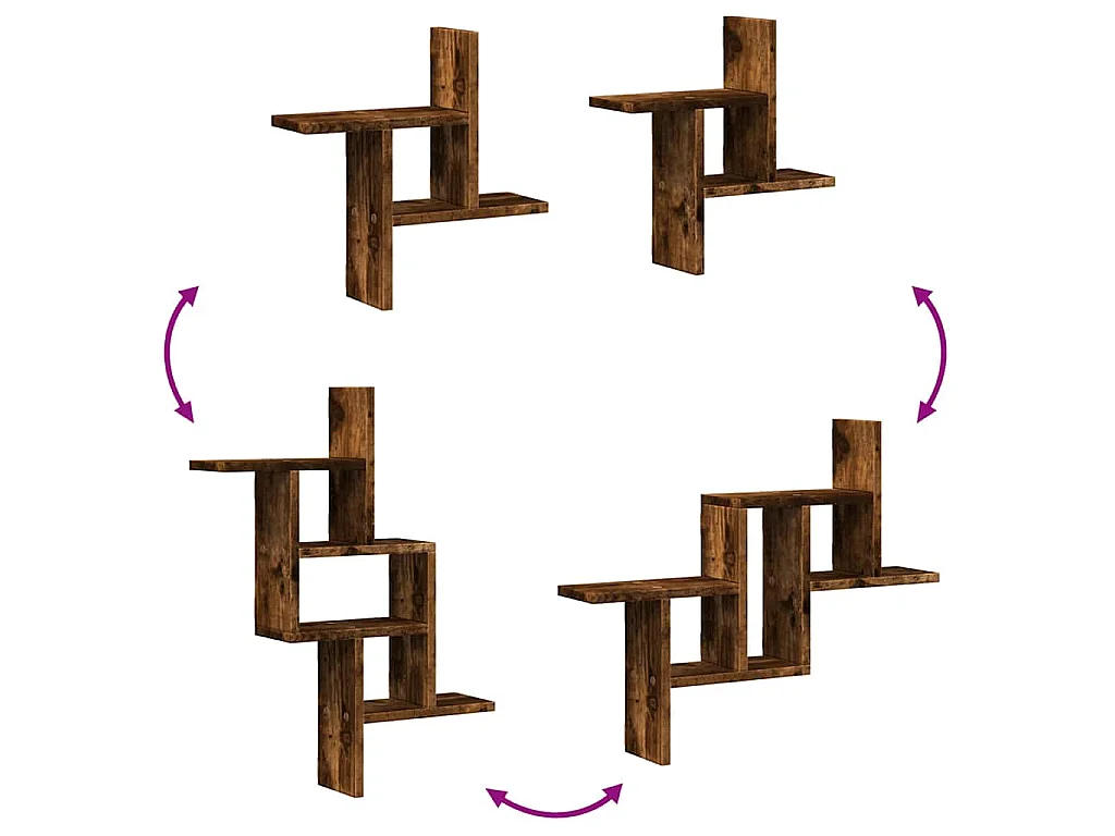 Étagères murales 2 pcs chêne fumé 38x12x38 cm bois d'ingénierie