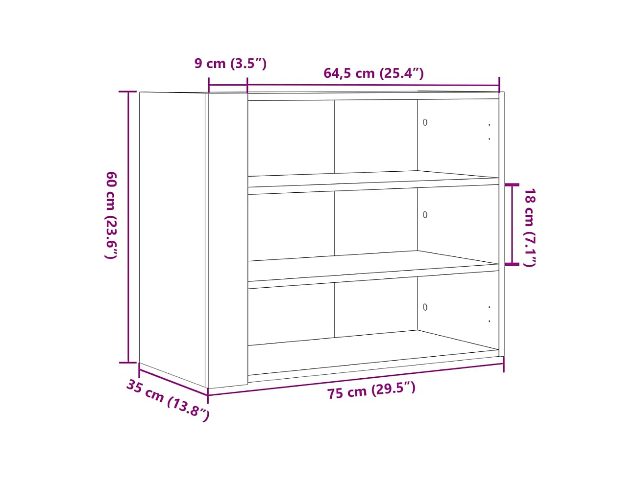 Wandregal Schwarz 75x35x60 cm Holzwerkstoff