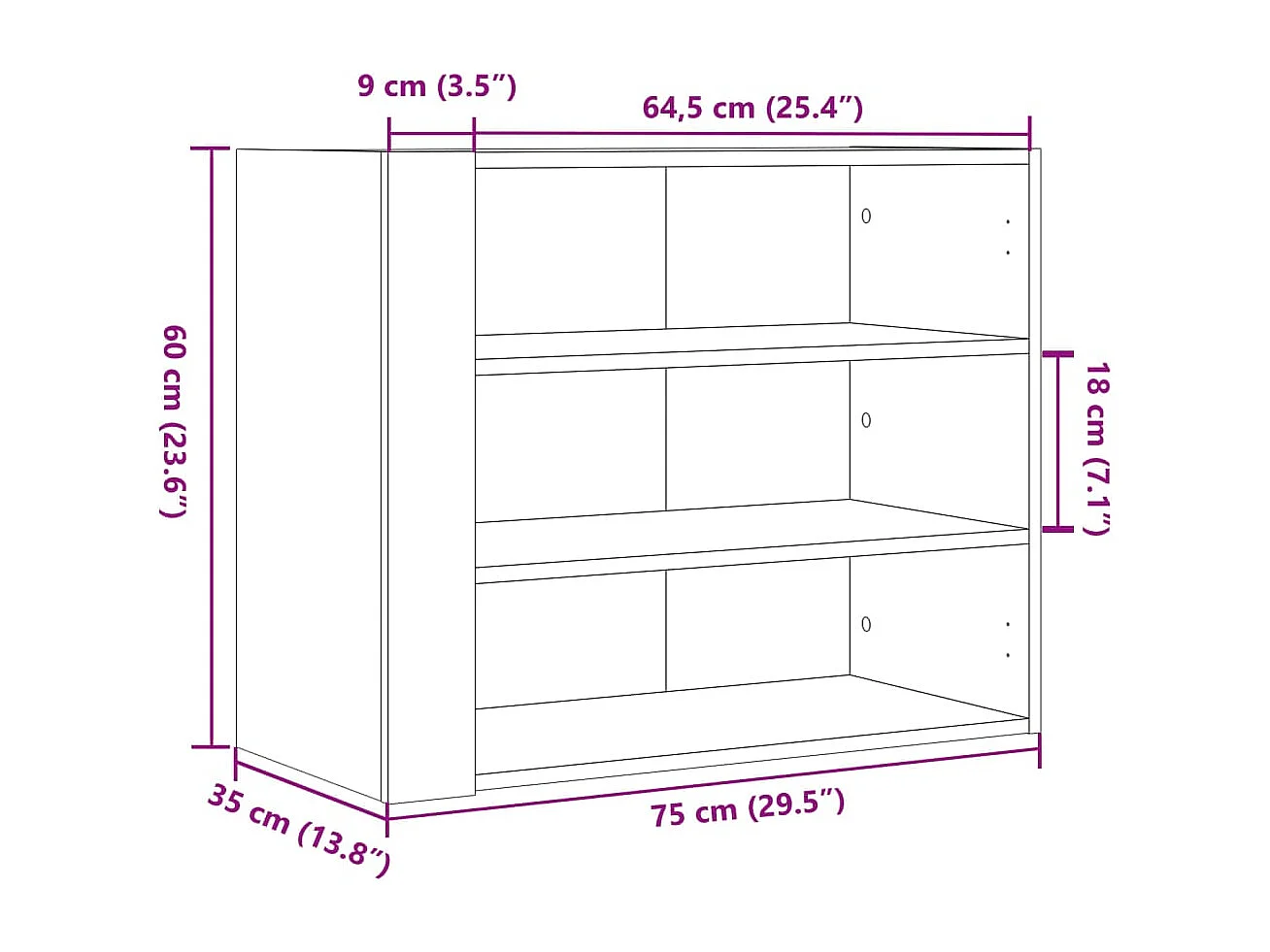 Armario de pared madera de ingeniería negro 75x35x60 cm