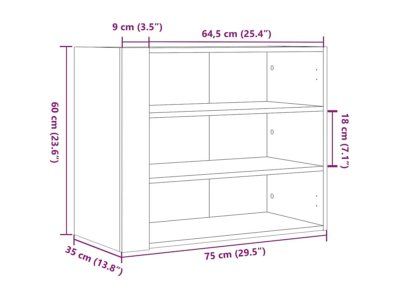 Armadietto a Muro Nero 75x35x60 cm in Truciolato