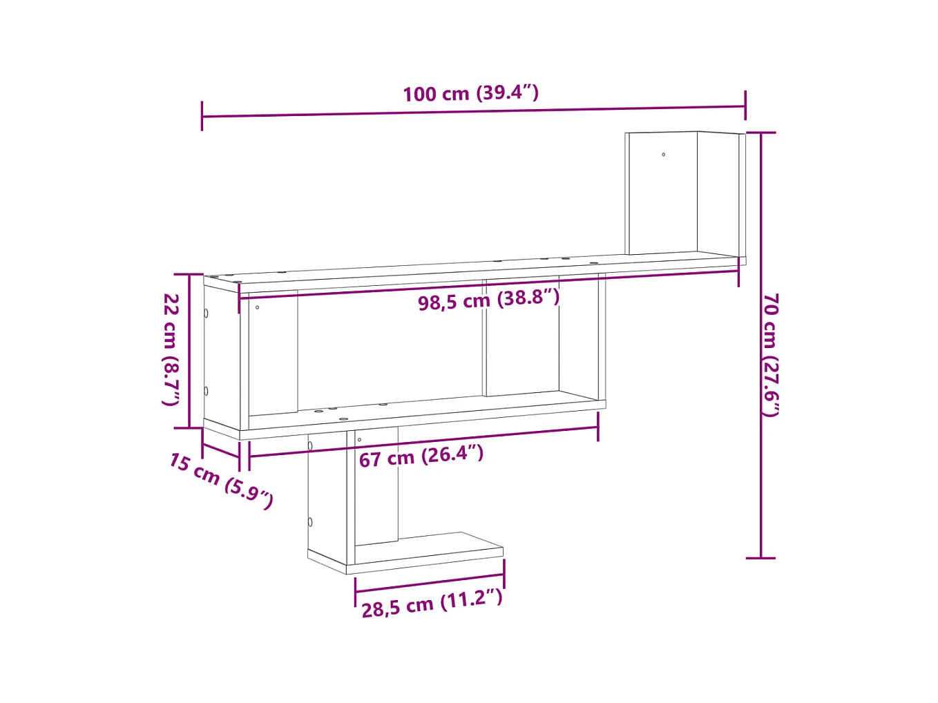 Étagère murale blanc 100x15x70 cm bois d'ingénierie