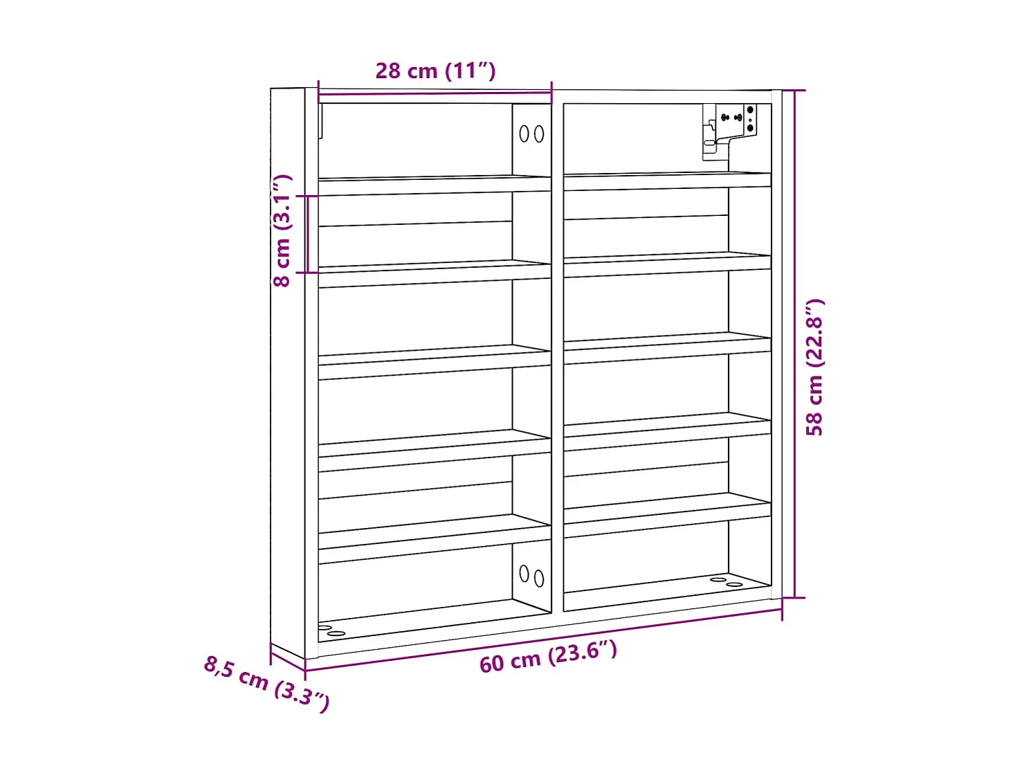 Armoire à vitrine gris béton 60x8,5x58 cm bois d'ingénierie