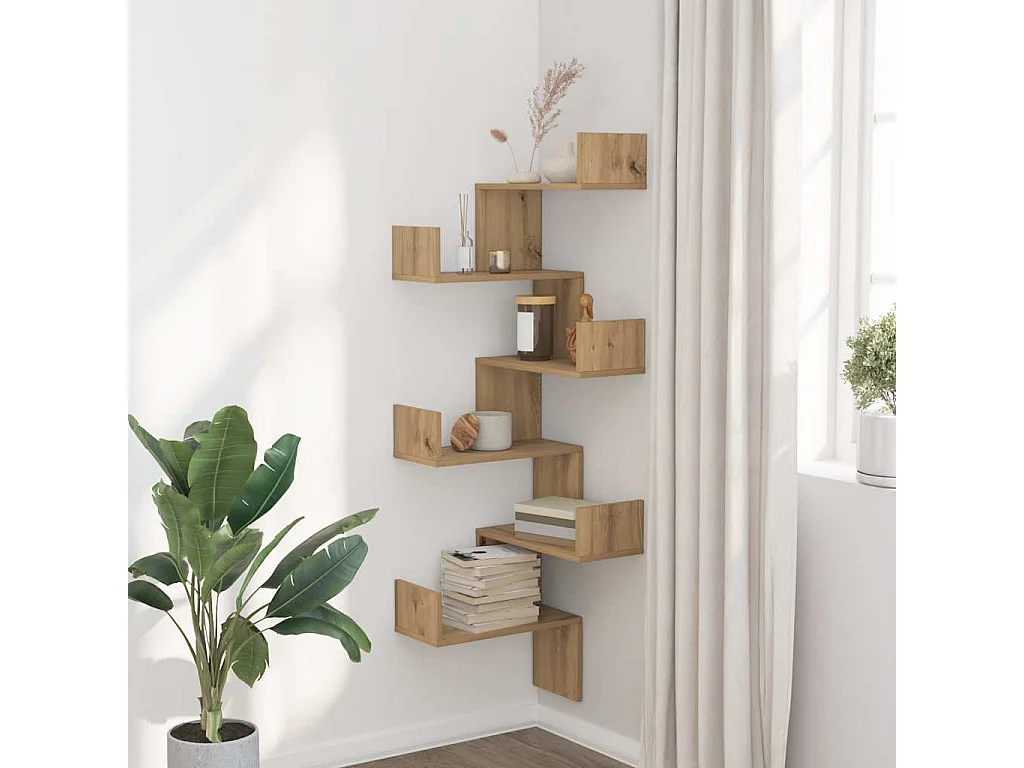 Étagère d'angle murale chêne artisanal bois d'ingénierie