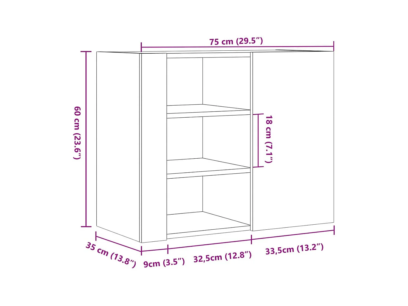 Armario de pared madera de ingeniería negro 75x35x60 cm
