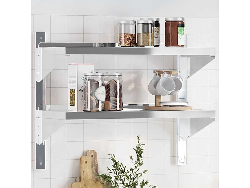 Estante parede 2 prateleiras 75x30x60 cm aço inoxidável prata