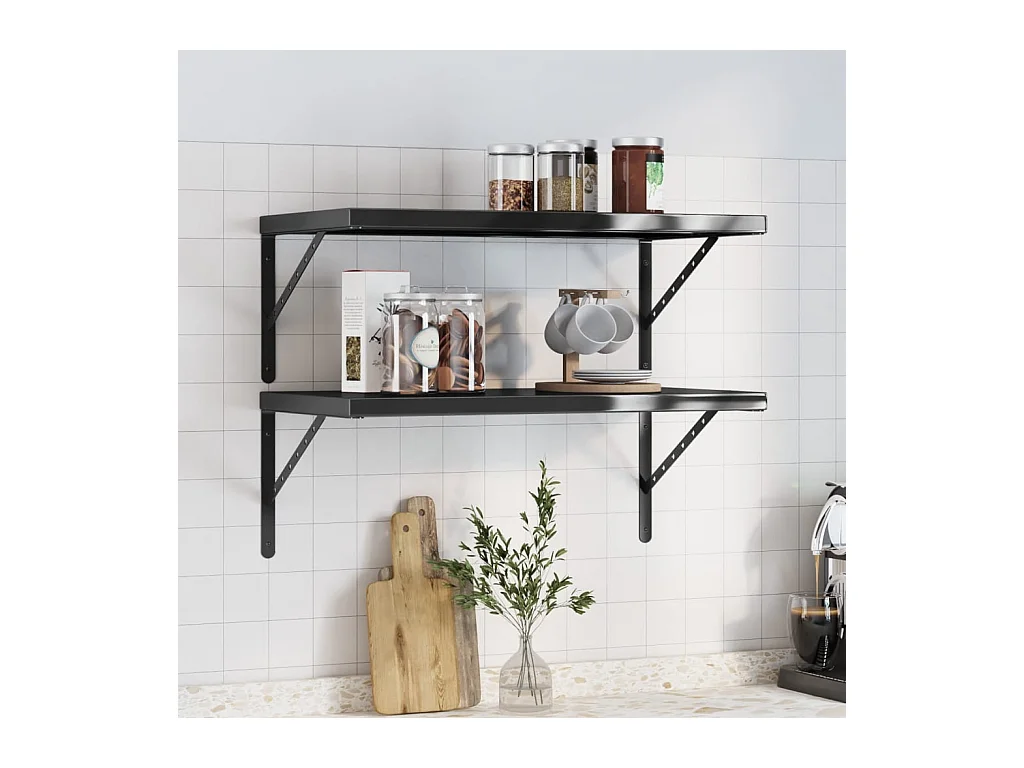 Étagères murales 2 pcs 75x40 cm noir acier inoxydable