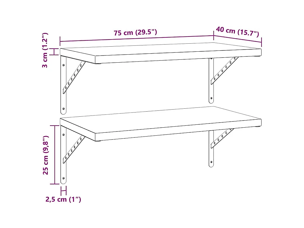 Wandschappen 2 st 75x40 cm roestvrijstaal zwart