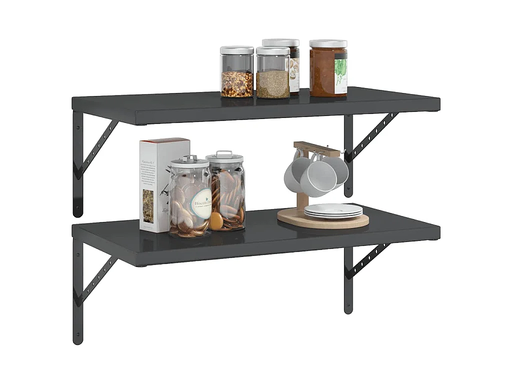 Wandschappen 2 st 75x40 cm roestvrijstaal zwart