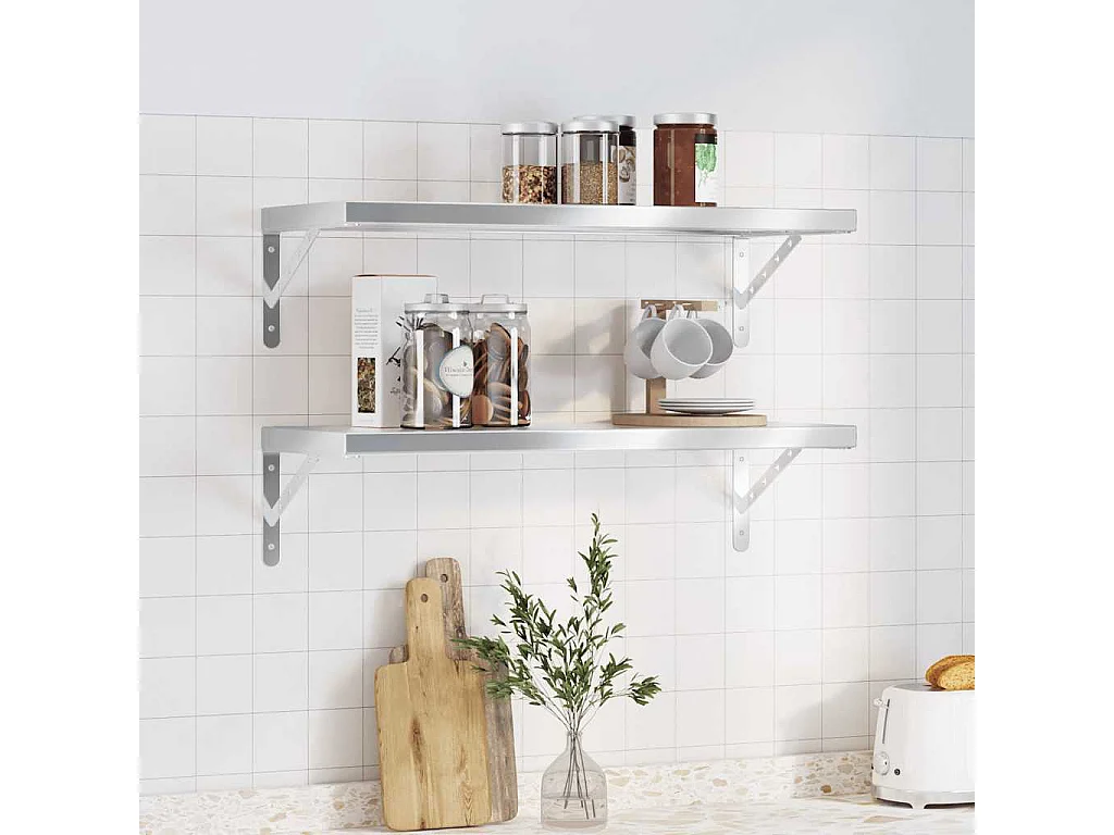Estantes de pared 2 uds acero inoxidable plateado 75x30x3 cm