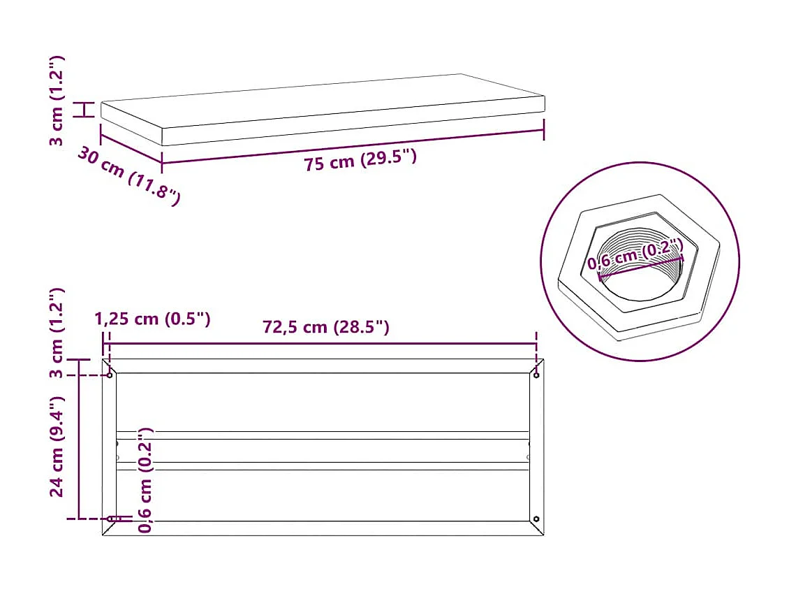 Estantes de pared 2 uds acero inoxidable plateado 75x30x3 cm