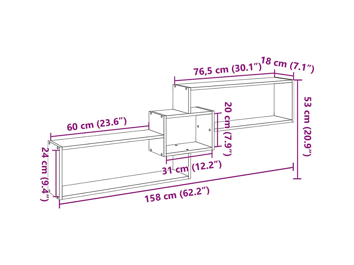 Wandkast 158x18x53 cm bewerkt hout betongrijs