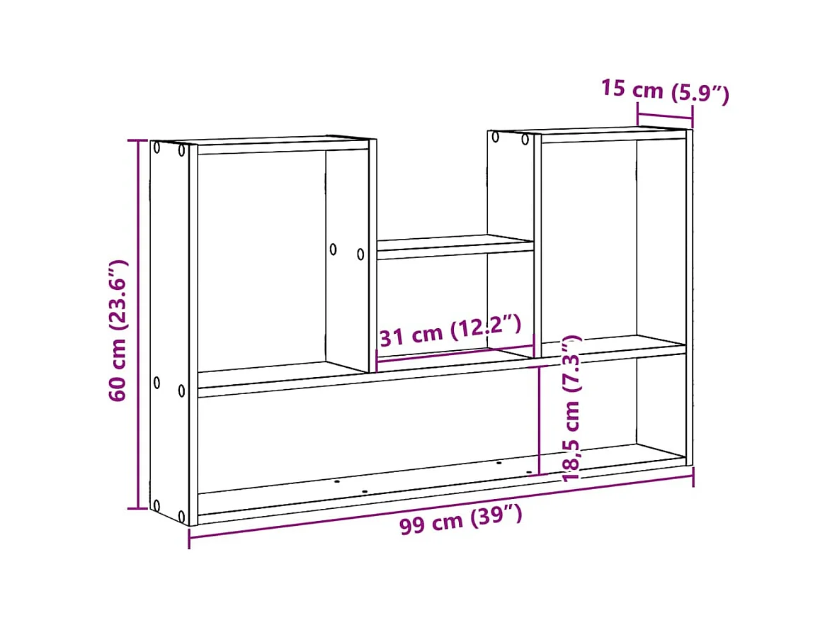Wandschap 99x15x60 cm bewerkt hout zwart
