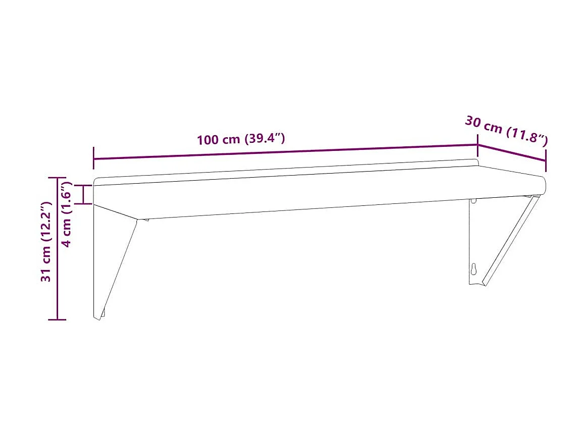 Estante de pared de acero inoxidable plateado 100x30x31 cm