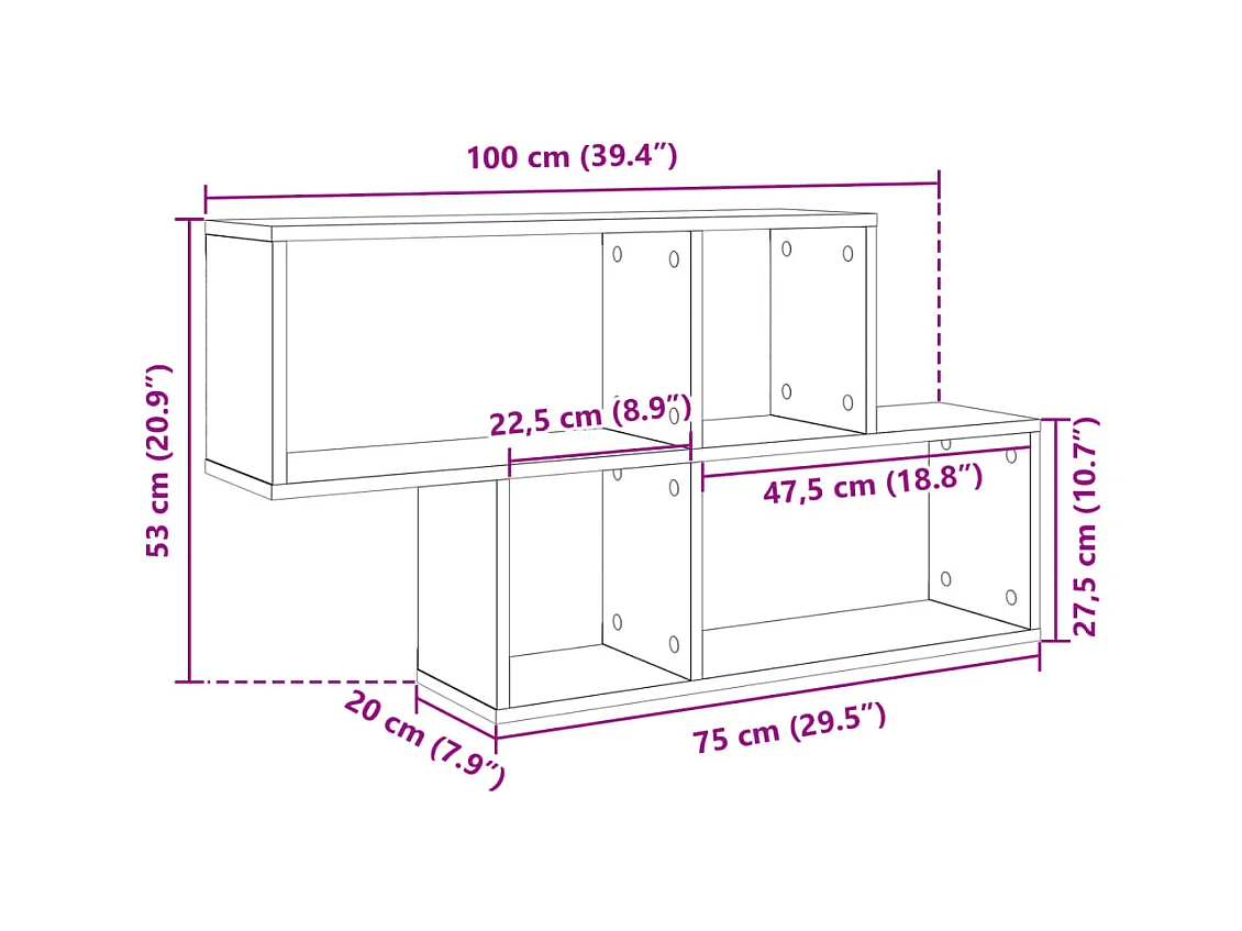 Estantería de pared madera ingeniería blanco 100x20x53 cm