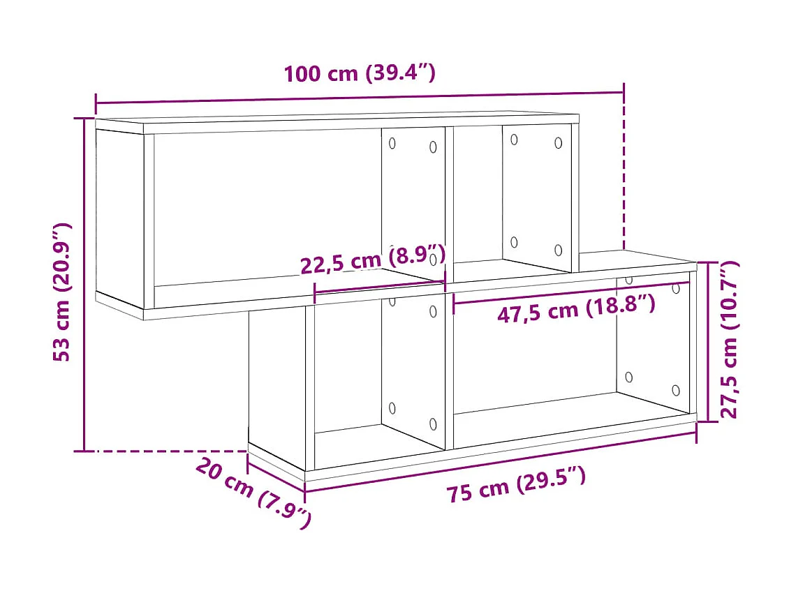 Étagère murale blanc 100x20x53 cm bois d'ingénierie