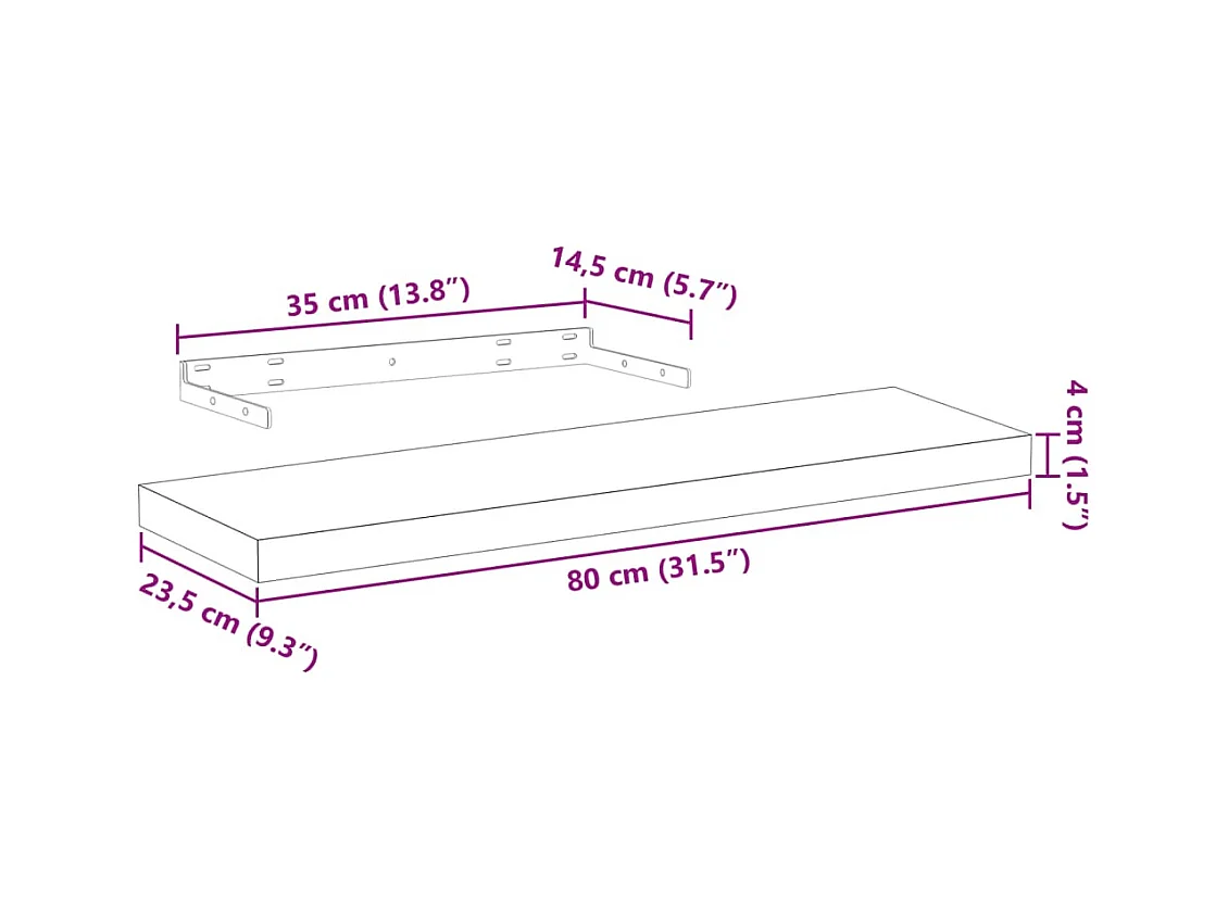 Étagères flottantes 2 pcs 80x23,5x4 cm bois d'ingénierie