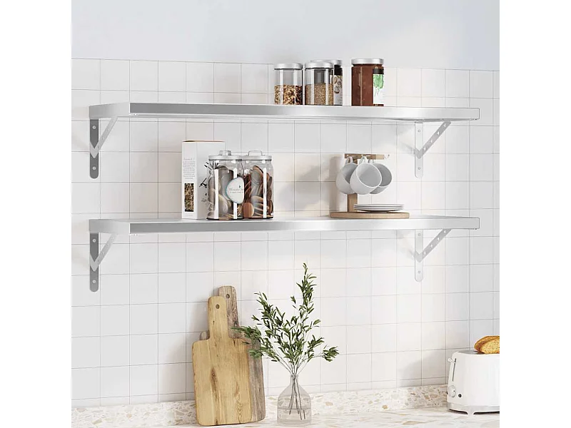 Mensole a Muro 2 pz 100x30 cm Argento in Acciaio Inossidabile