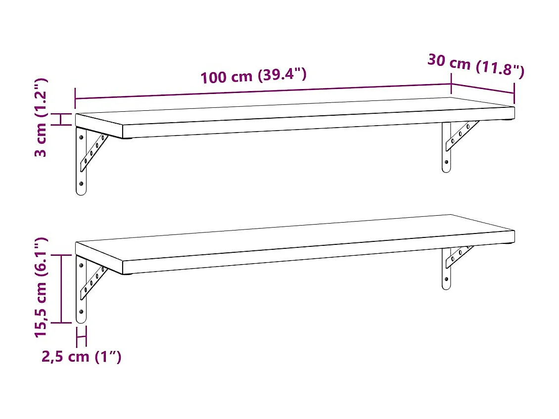 Wandregale 2 Stk. 100x30 cm Silbern Edelstahl