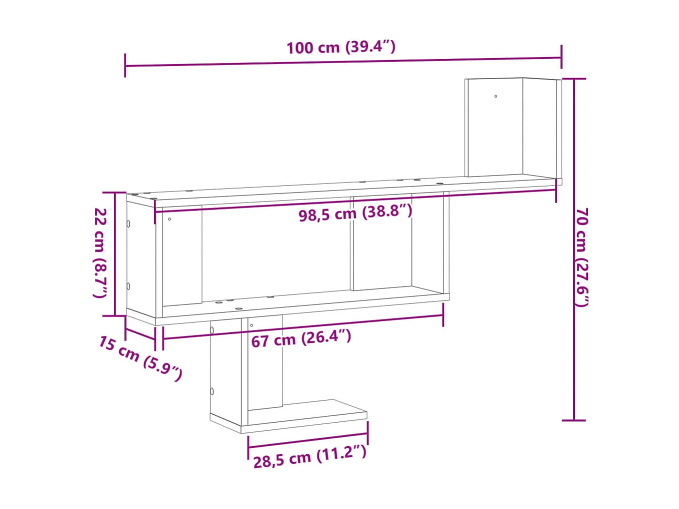 Étagère murale sonoma gris 100x15x70 cm bois ingénierie