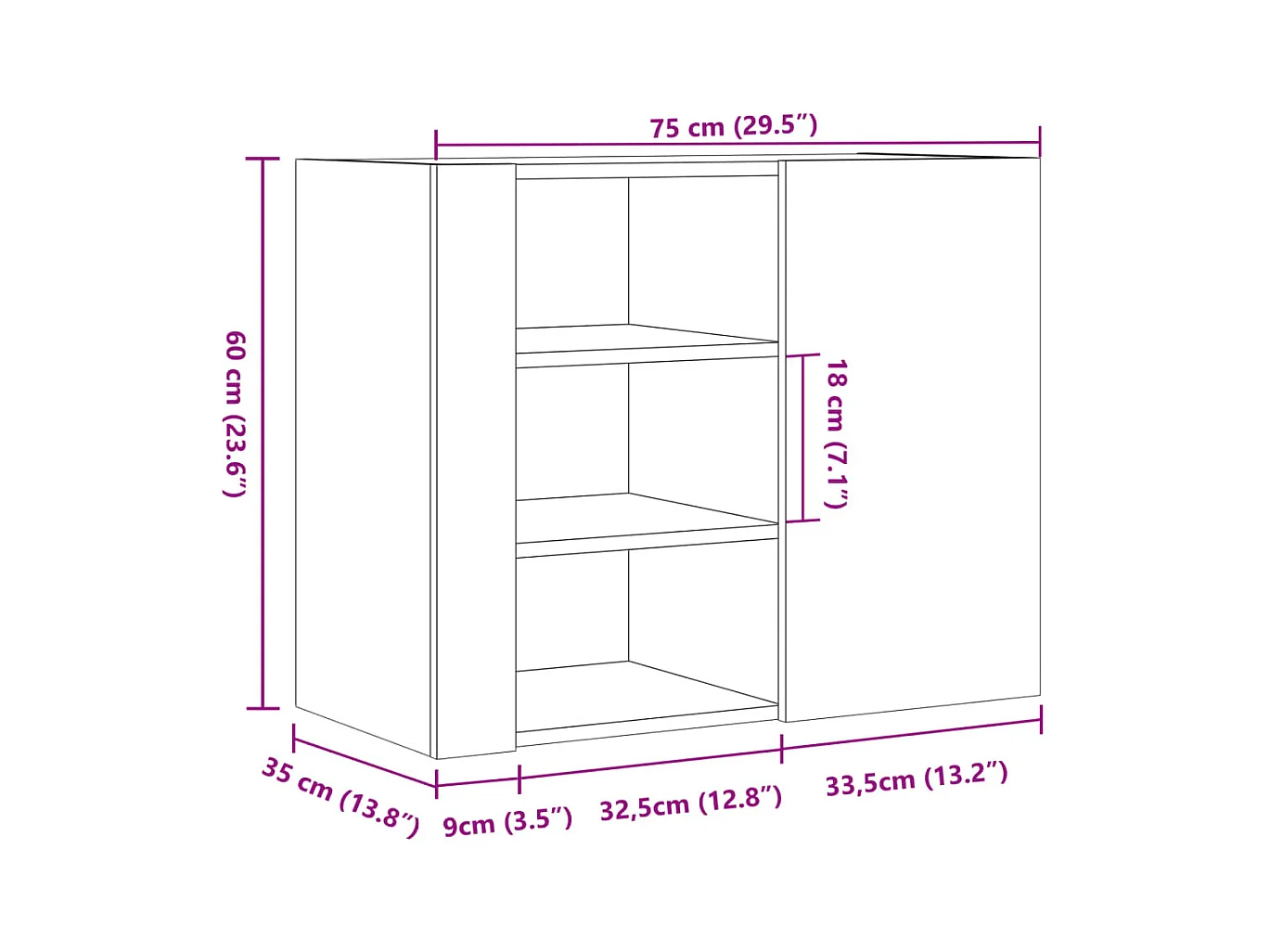 Wandregal Grau Sonoma 75x35x60 cm Holzwerkstoff