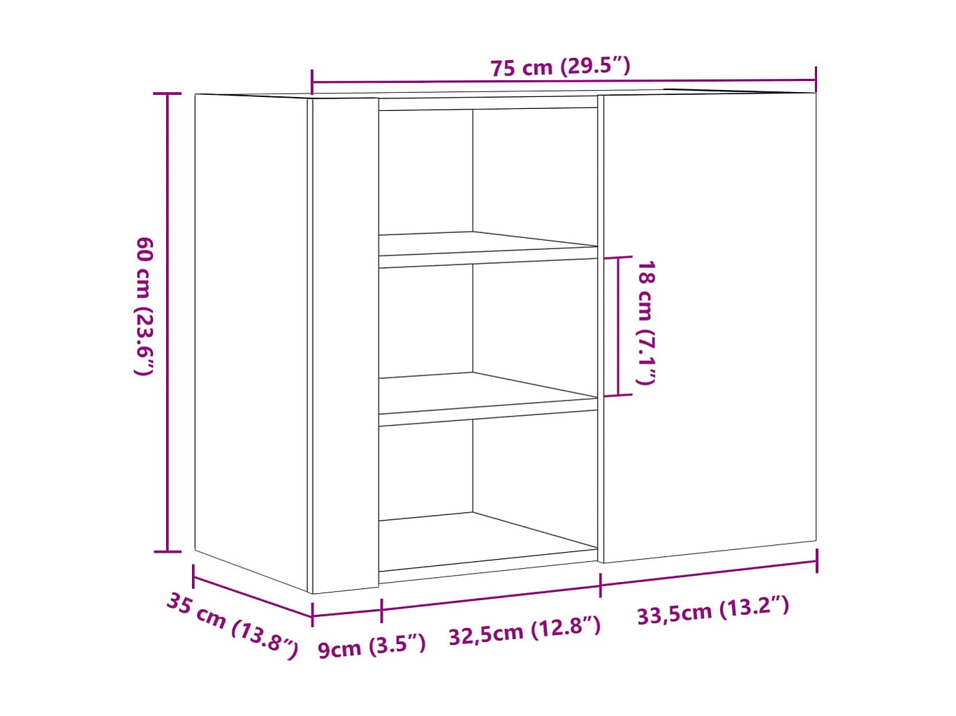 Wandkast 75x35x60 cm bewerkt hout grijs sonoma eikenkleurig
