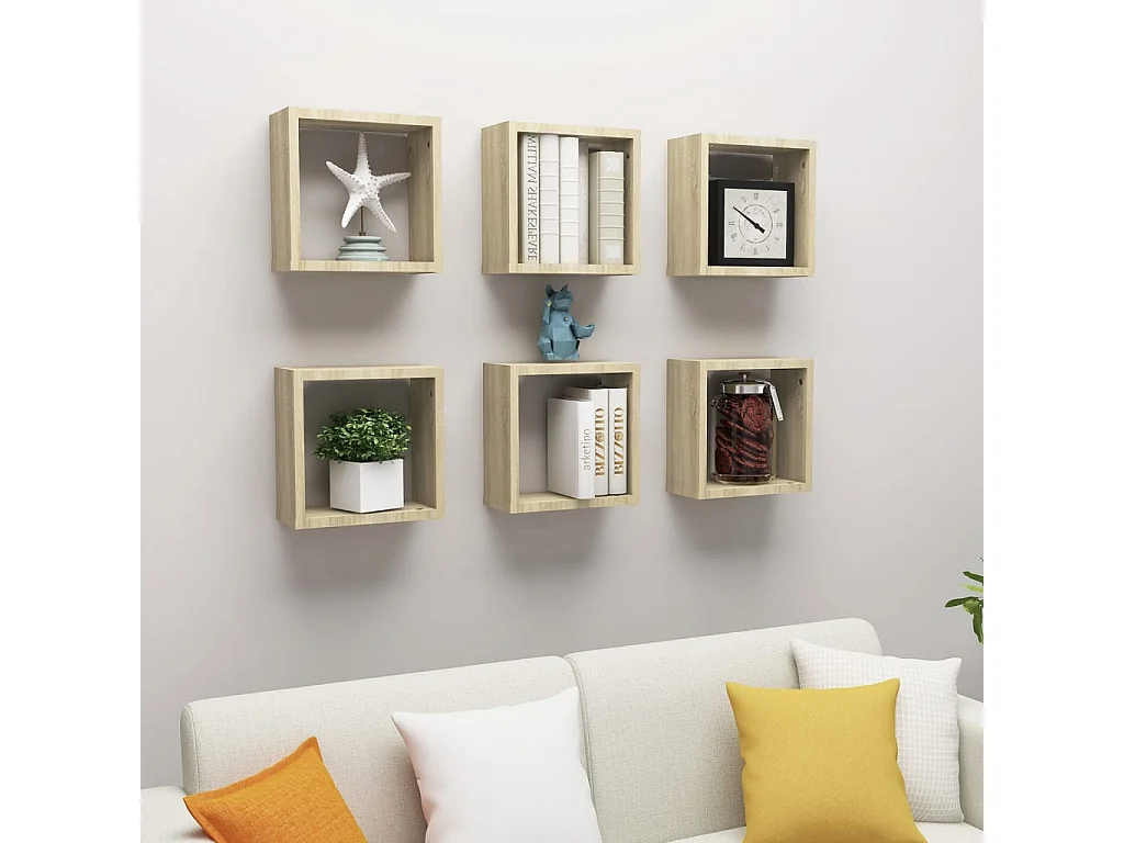 Wandschappen kubus 6 st 30x15x30 cm sonoma eikenkleurig