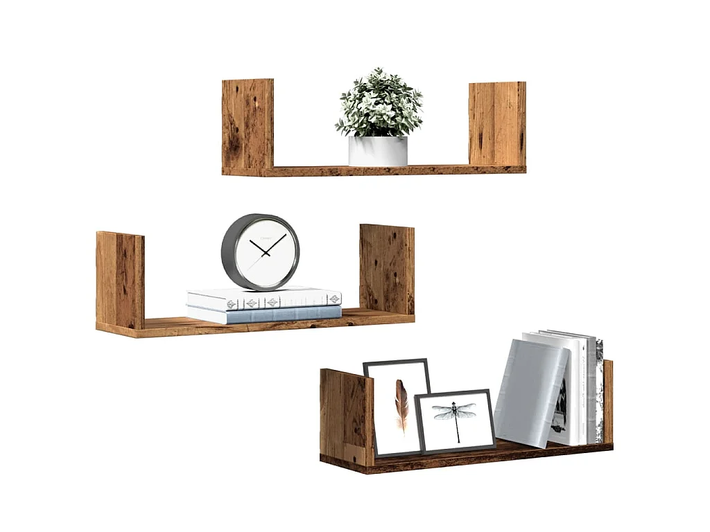 Wandregale 3 Stk. Altholz-Optik 58x18x18 cm Holzwerkstoff