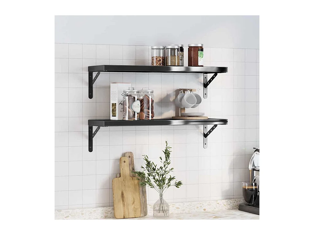 Étagères murales 2 pcs 75x23,5 cm noir acier inoxydable
