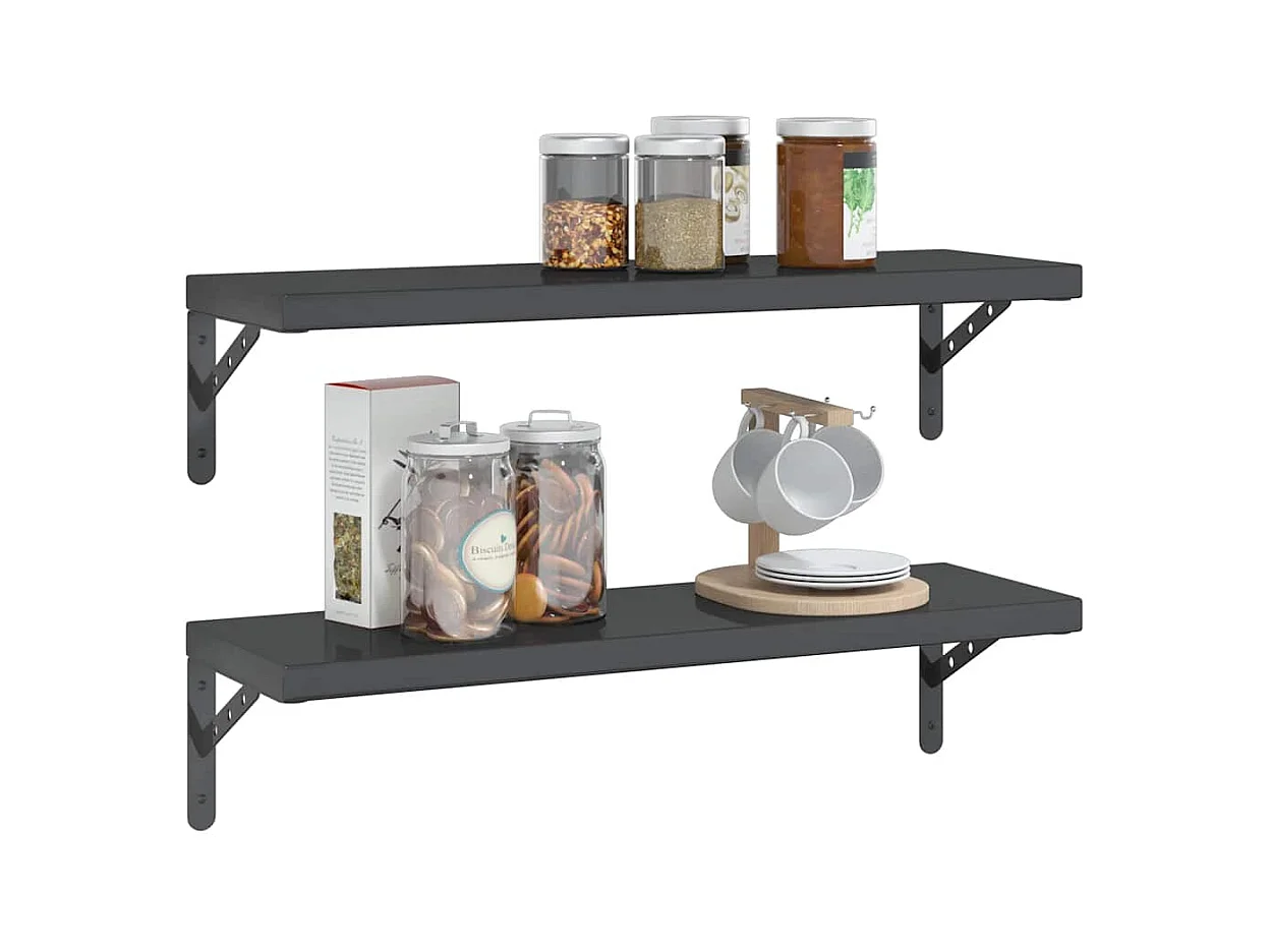 Étagères murales 2 pcs 75x23,5 cm noir acier inoxydable