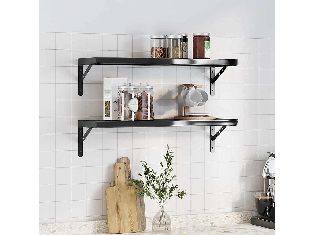 Wandschappen 2 st 75x23,5 cm roestvrijstaal zwart