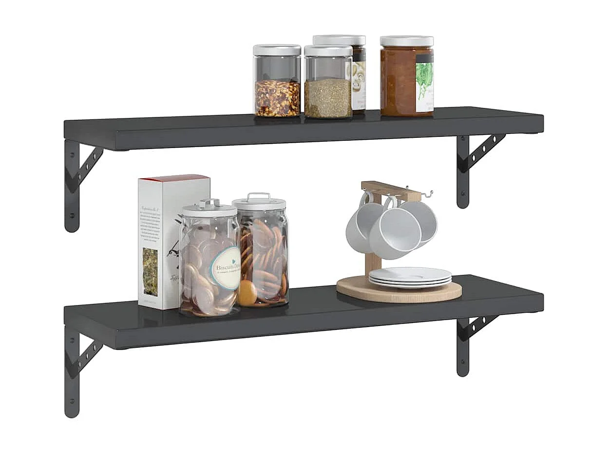 Wandschappen 2 st 75x23,5 cm roestvrijstaal zwart