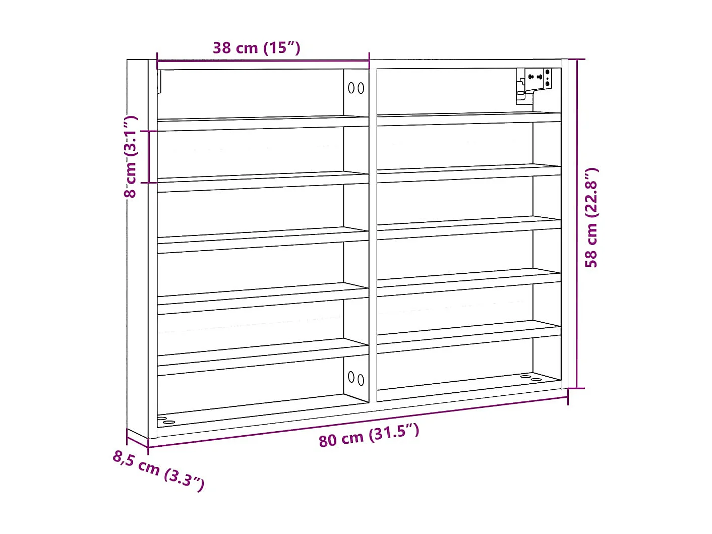 Armadietto Vetrina Rovere Marrone 80x8,5x58cm Legno Multistrato
