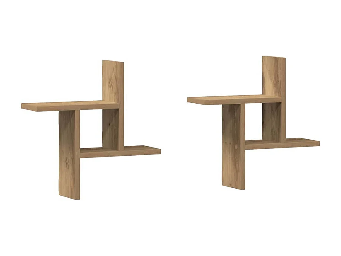 Wandschappen 2 st 38x12x38 cm bewerkt hout artisanaal eiken