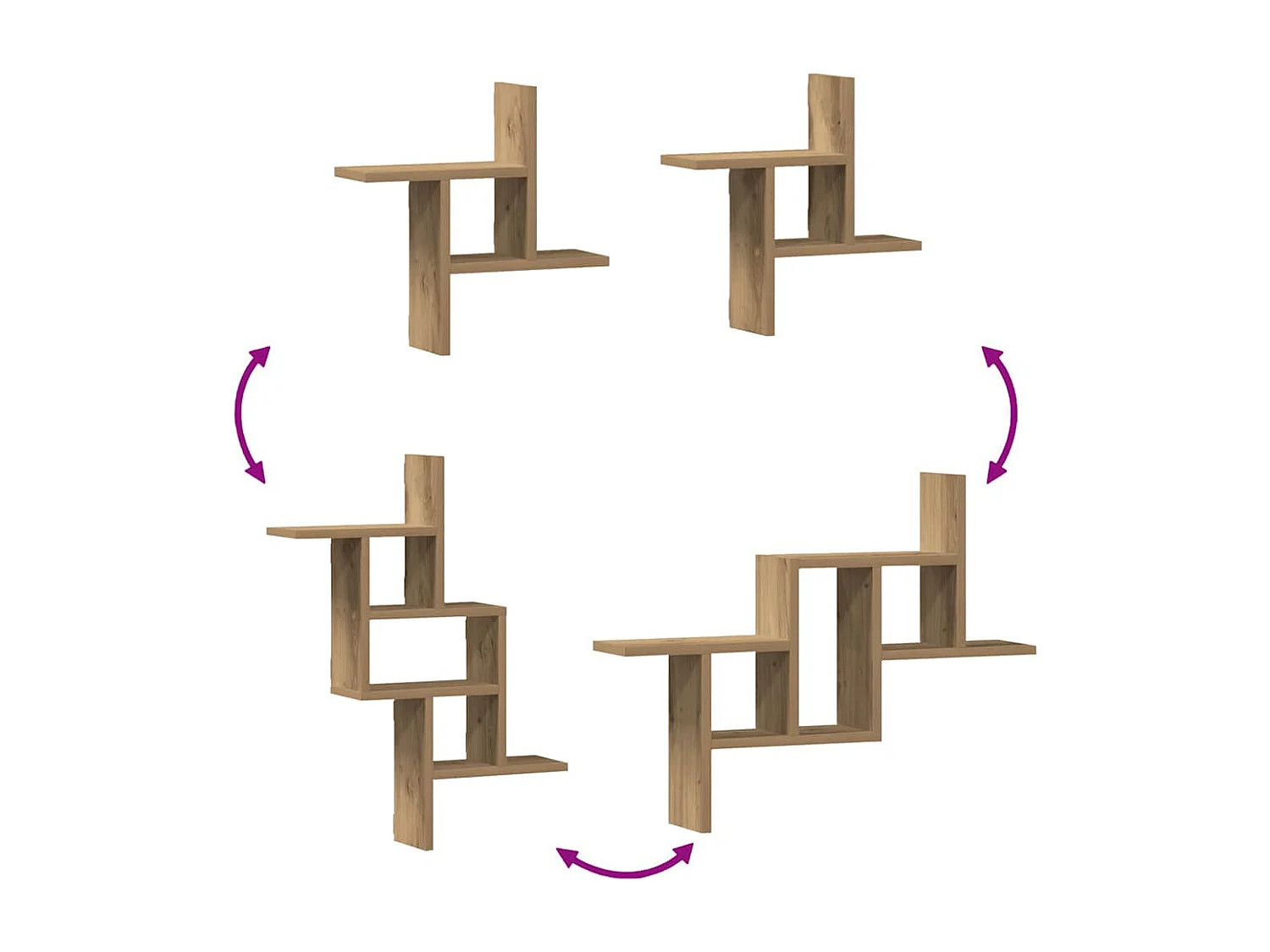 Wandschappen 2 st 38x12x38 cm bewerkt hout artisanaal eiken