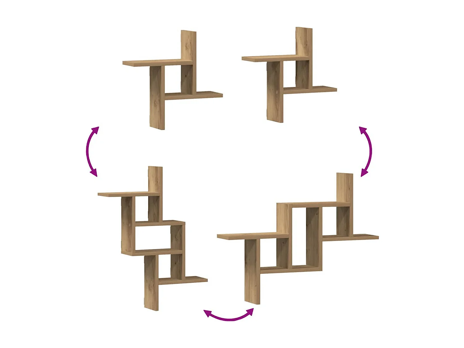 Wandschappen 2 st 38x12x38 cm bewerkt hout artisanaal eiken