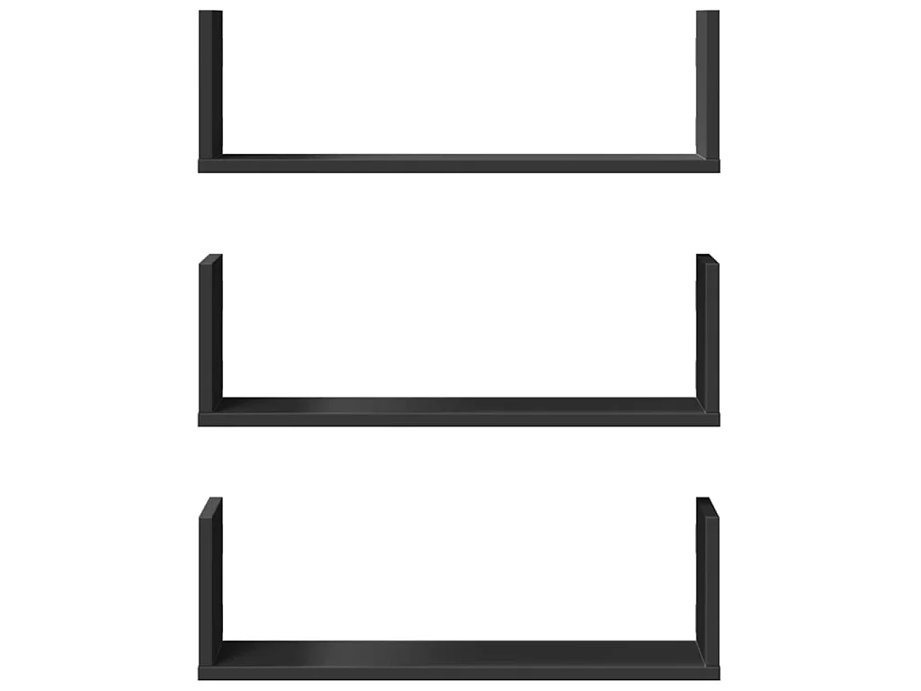 Étagères murales 3 pcs noir 58x18x18 cm bois d'ingénierie