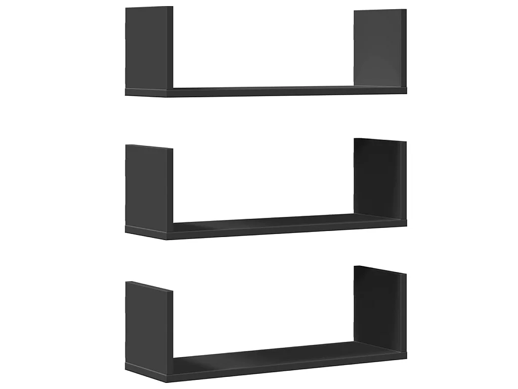 Étagères murales 3 pcs noir 58x18x18 cm bois d'ingénierie