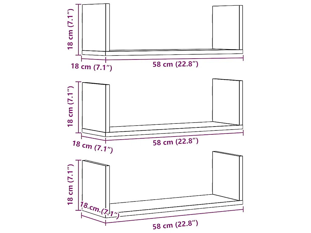 Wandregale 3 Stk. Artisan-Eiche 58x18x18 cm Holzwerkstoff