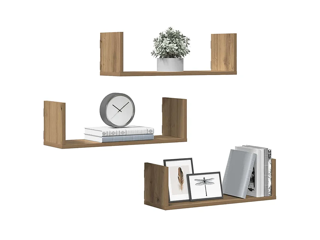 Wandschappen 3 st 58x18x18 cm bewerkt hout artisanaal eiken