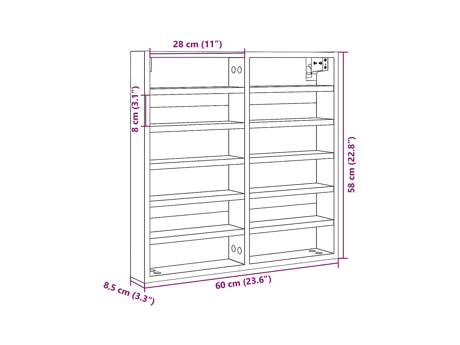 Armoire à vitrine blanc 60x8,5x58 cm bois d'ingénierie